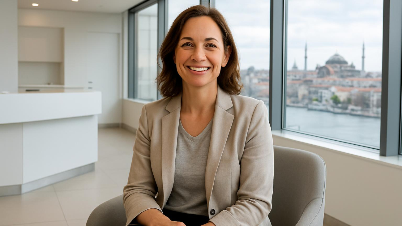 Confident woman in Istanbul clinic awaiting labiaplasty vaginoplasty consultation