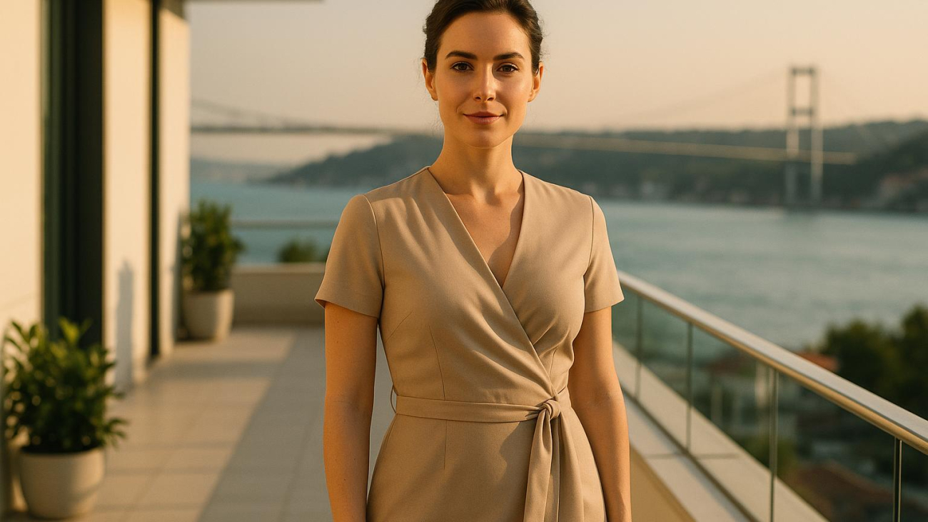 Confident woman overlooking Istanbul after mommy makeover turkey transformation