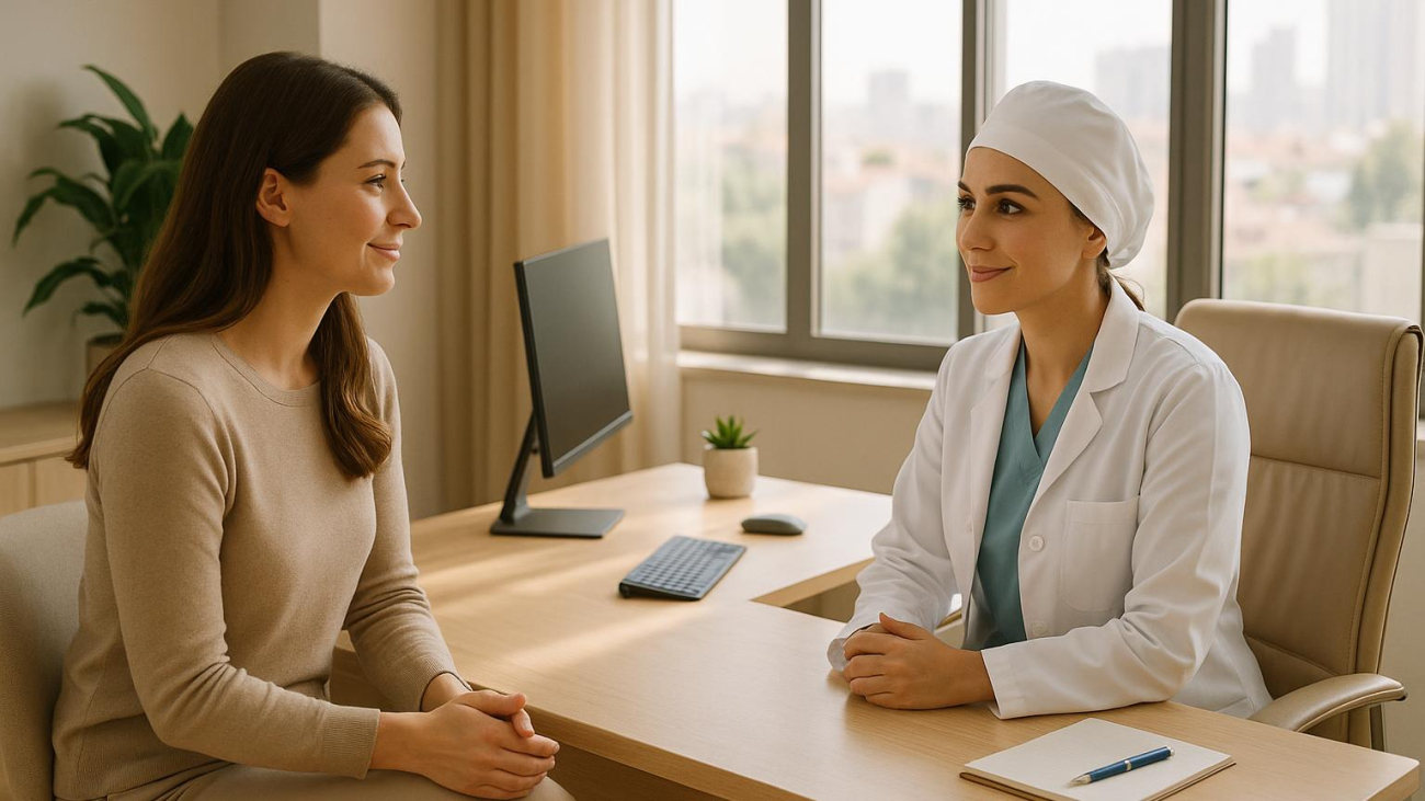 Turkey vaginoplasty labiaplasty expertise consultation room with patient and surgeon