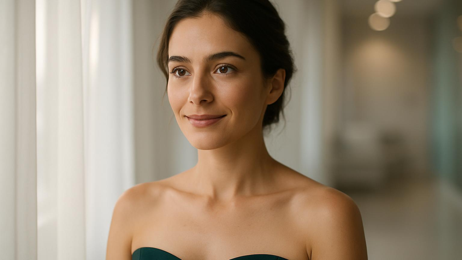 Woman preparing for breast augmentation consultation with hopeful expression