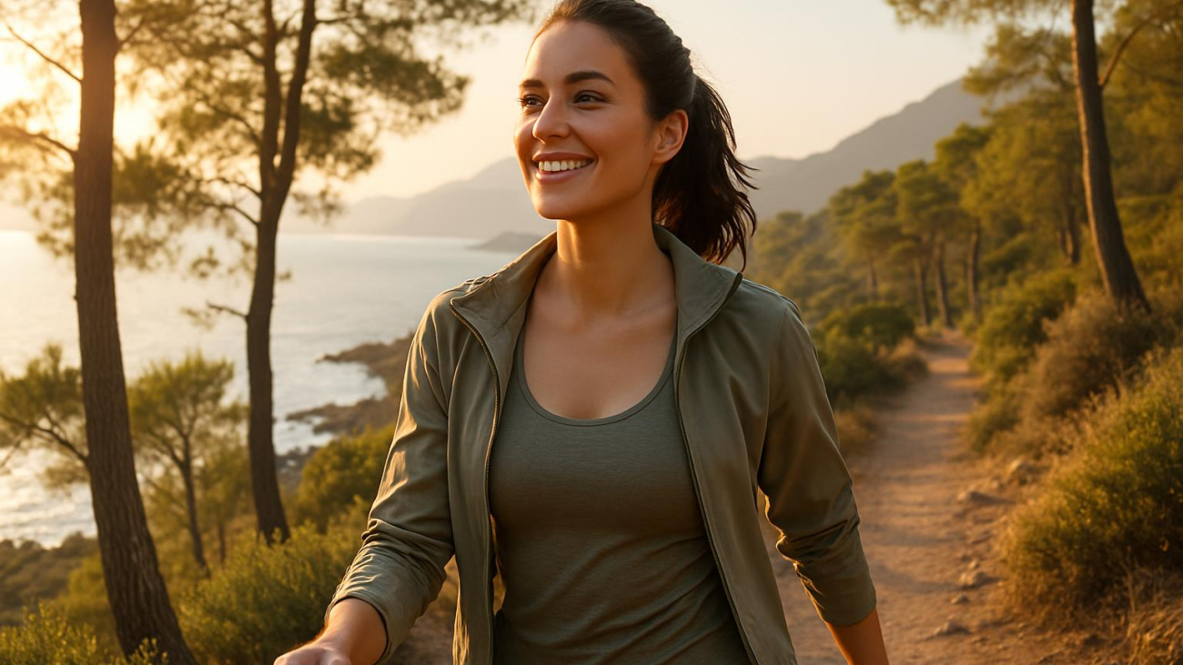 Woman enjoying active outdoor lifestyle after breast reduction and lift confidence transformation