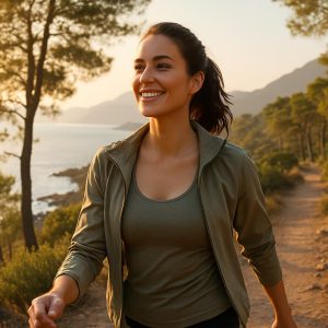 Woman enjoying active outdoor lifestyle after breast reduction and lift confidence transformation
