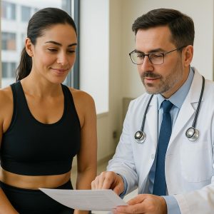 Patient discussing liposuction recovery timeline Turkey with surgeon in Istanbul clinic