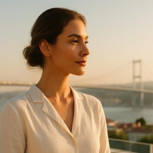 Patient enjoying Istanbul after rhinoplasty recovery showing natural refined profile