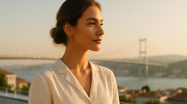 Patient enjoying Istanbul after rhinoplasty recovery showing natural refined profile