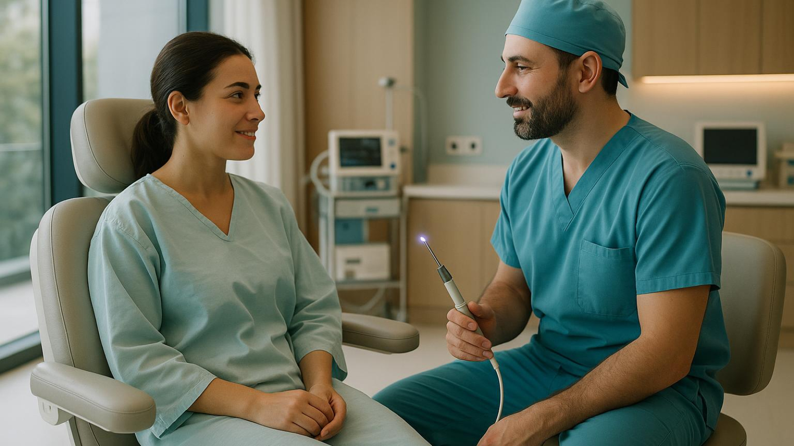 Patient consulting with surgeon before j plasma arm liposuction procedure at Clinic Wise Turkey