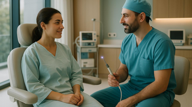 Patient consulting with surgeon before j plasma arm liposuction procedure at Clinic Wise Turkey