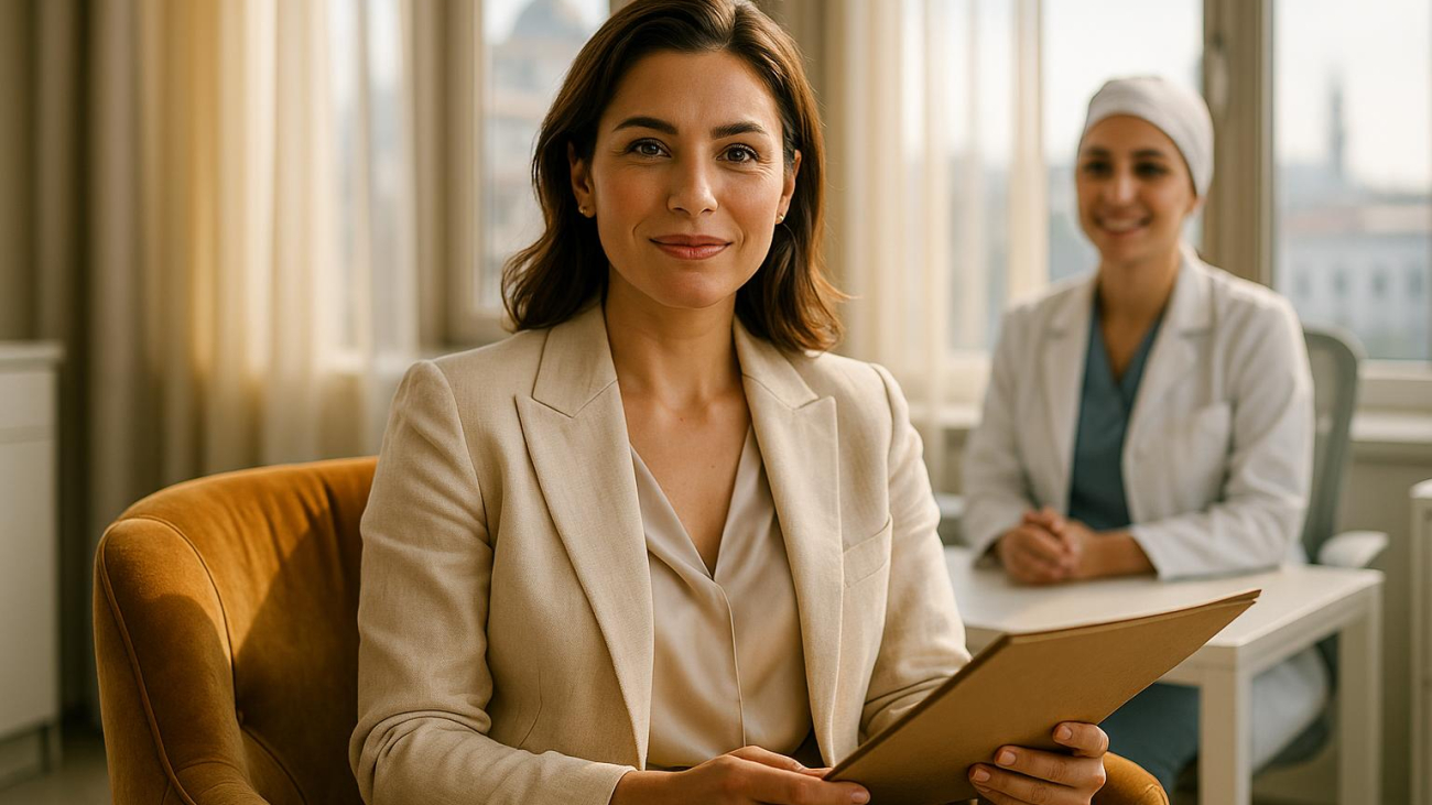 Woman consulting with surgeon about labiaplasty vs non-surgical rejuvenation options at Clinic Wise Istanbul