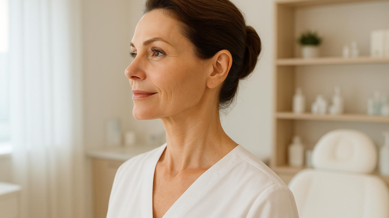 Patient showcasing natural neck lift J‑Plasma results in Turkey clinic setting